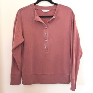 Athleta Balance Henley Sweatshirt XS Mauve Pink Tencel Blend Super Soft Top